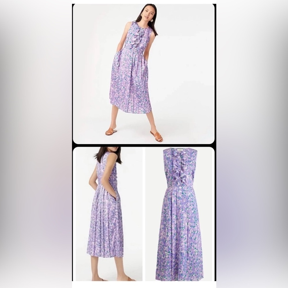 J. Crew Collection Size 4 Purple-White Pleated Midi Sundress pocket Old money